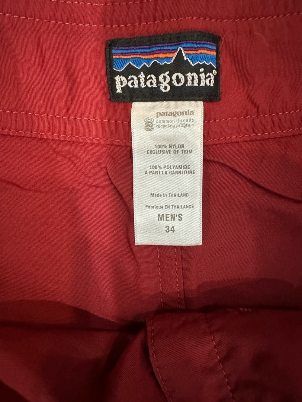 Vintage Patagonia Brick Red Nylon Board Shorts Swim Beach Button/Tie Waist - Picture 3 of 8